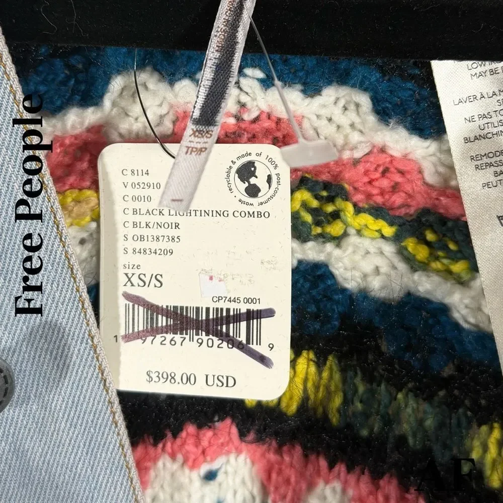 Free People Running Wild Poncho in Black Lighting XS/S New